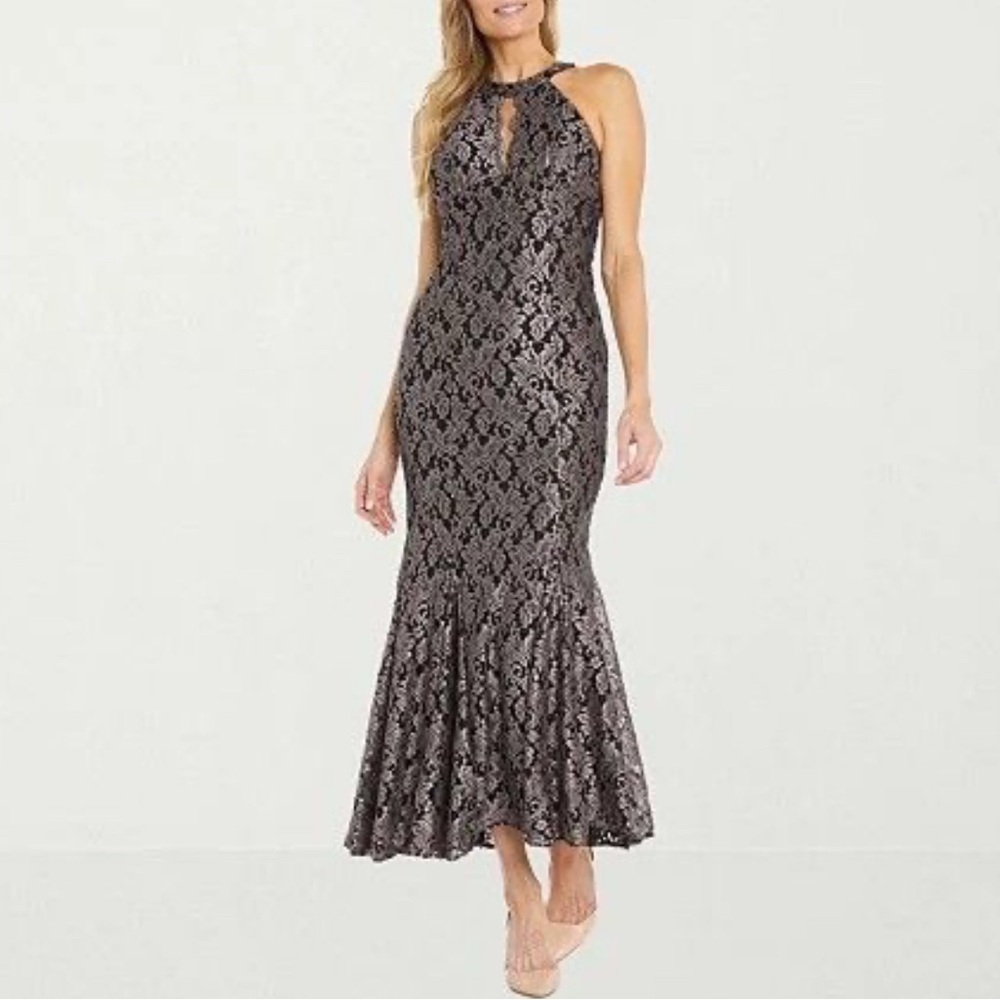 NWT R & M Richards Lace‎ Evening Gown – Black, Size 16